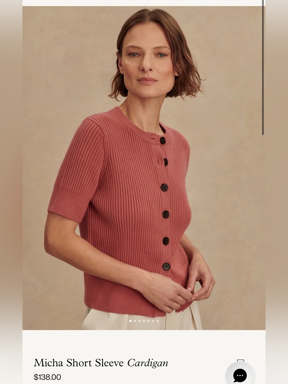 Varley Micha Short-Sleeve Ribbed Cardigan in Dusty Rose